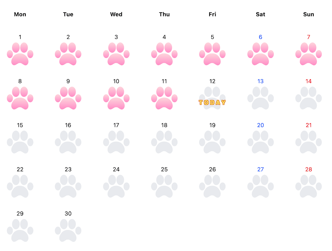 Calendar screen